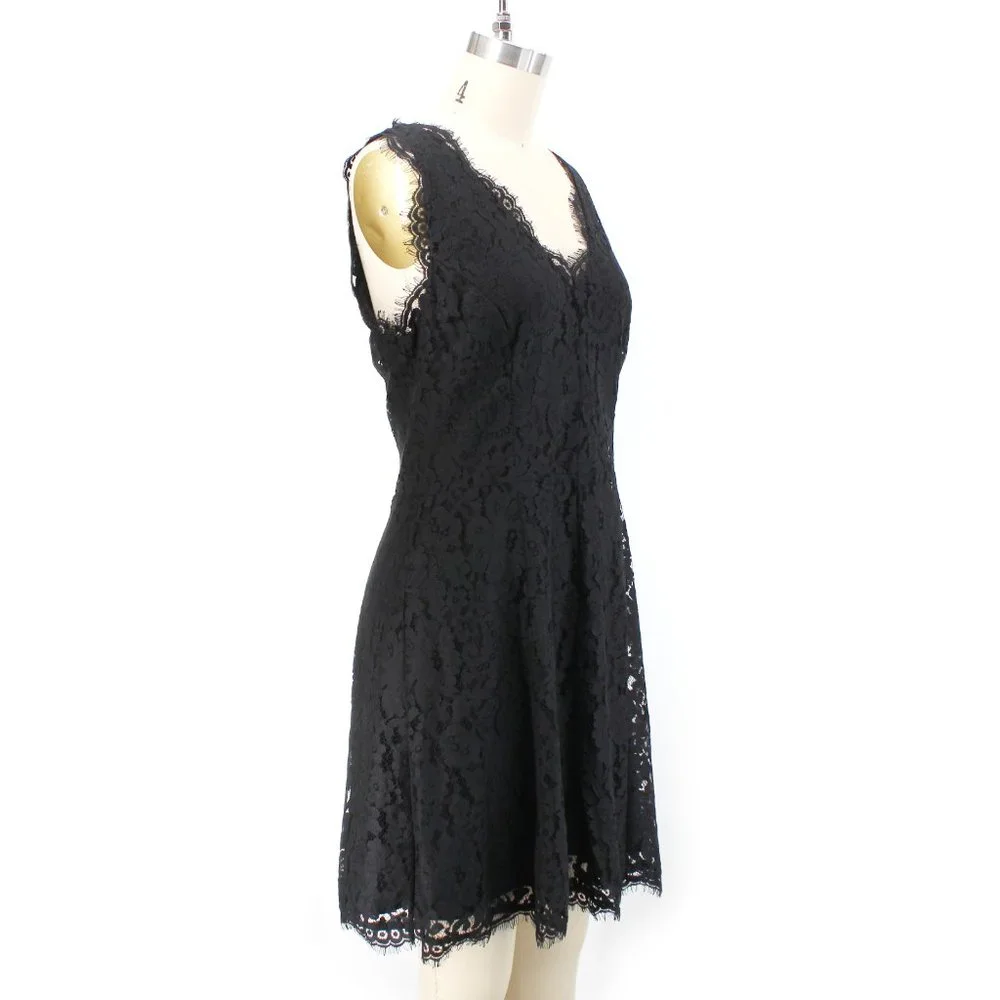 Joie Nikolina Dress Black Lace Sleeveless V Neck Scalloped Eyelash Trim SZ M - Picture 5 of 15